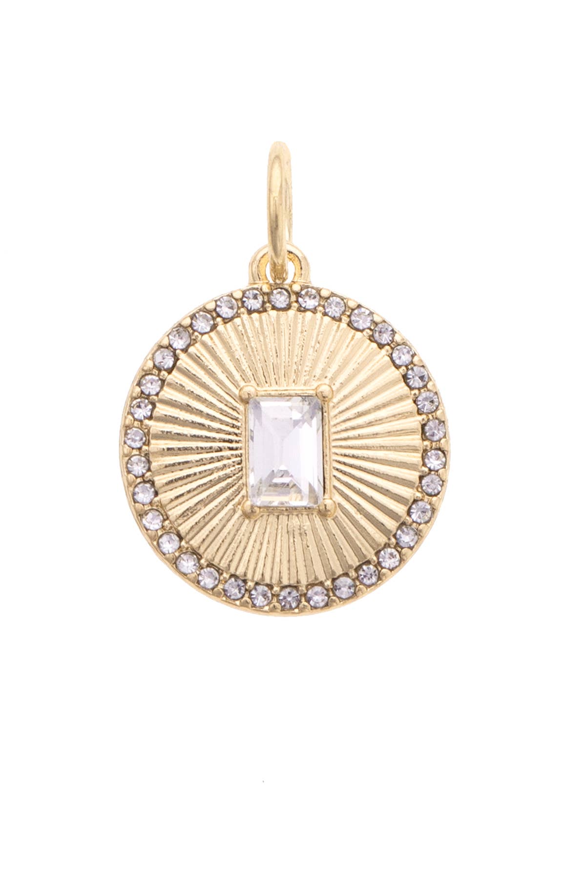 Pave Rhinestone Coin Charm in Shiny Gold