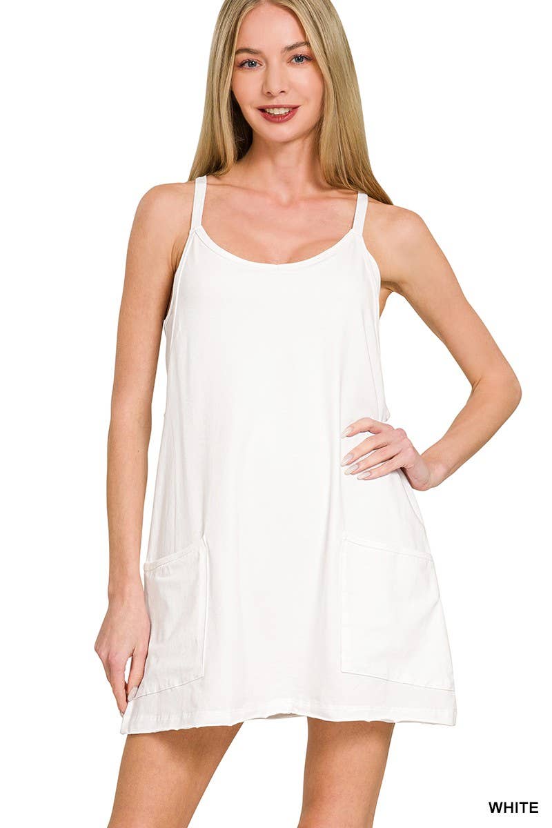 Mini Dress with Built-in Romper Hot Pink