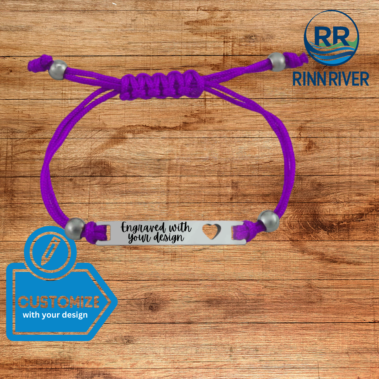 Engravable Rectangle ID Friendship Curved Bar Bracelet: Purple