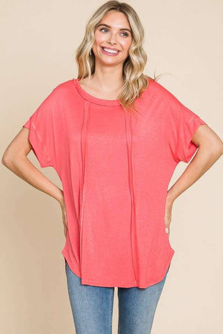 New Coral Pink Exposed Seam Tee*
