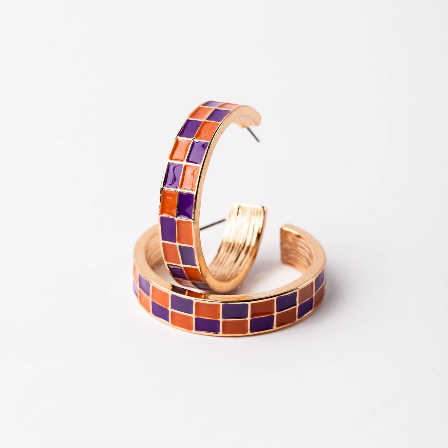 Checkered Purple & Orange Earrings