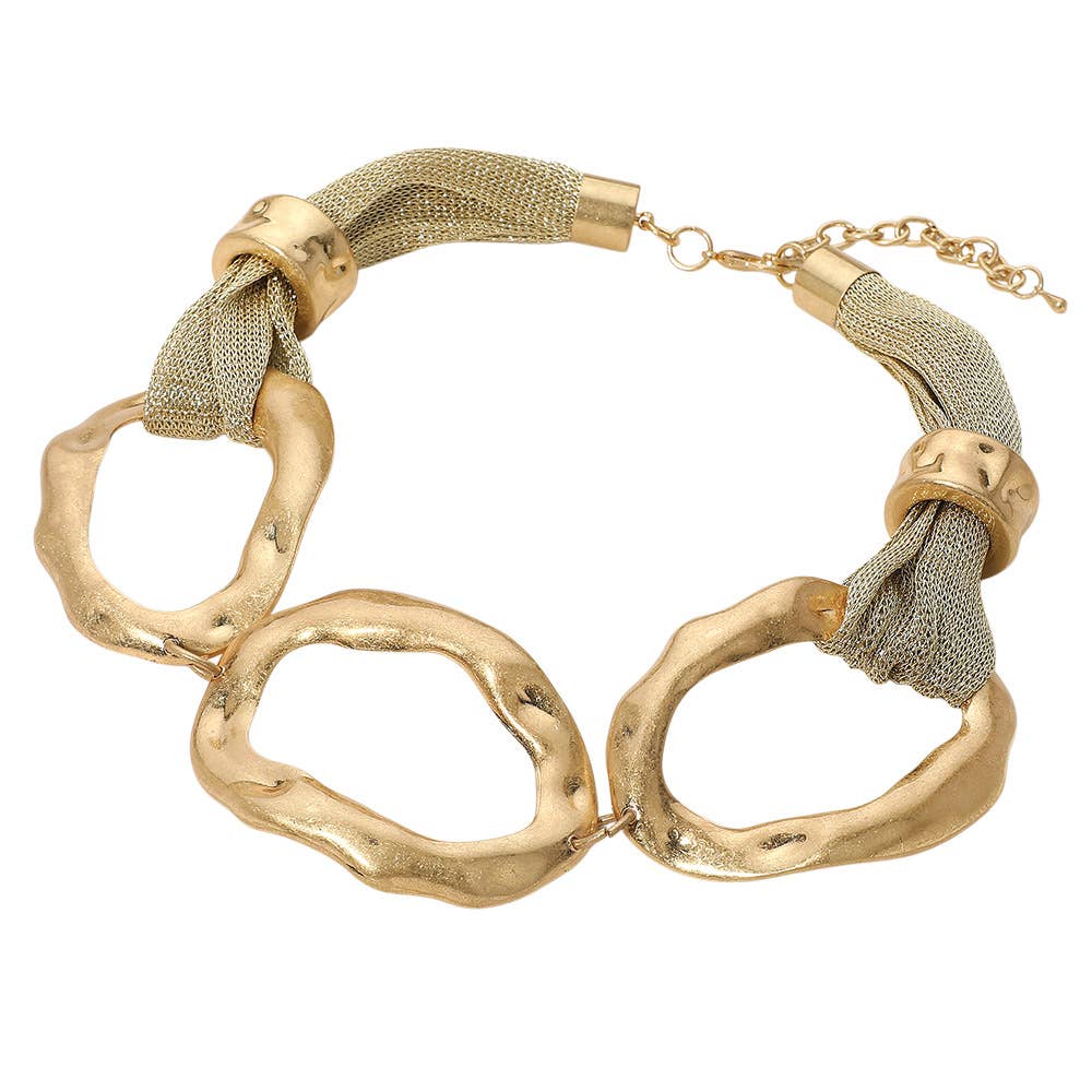 Bold Textured Metal Link Statement Necklace
