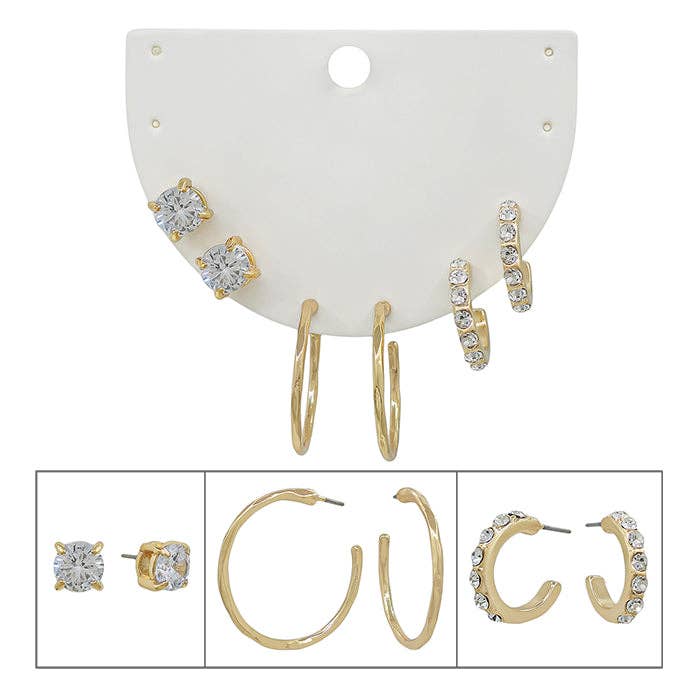 Set of 3 Clear Crystal Earrings
