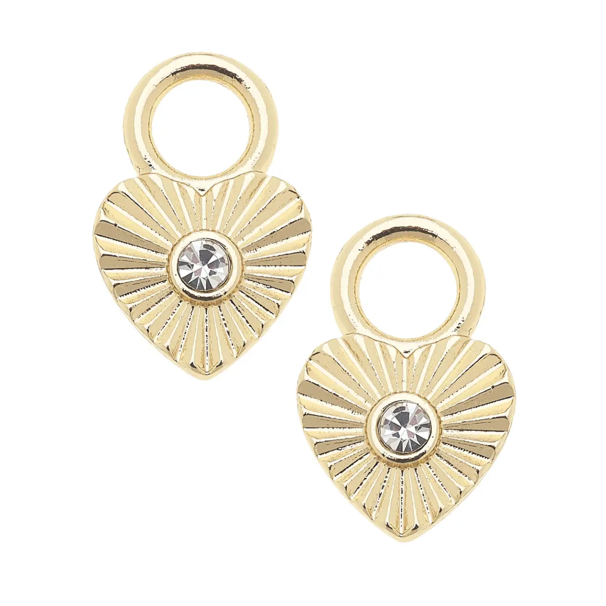 Rhinestone Fluted Heart Huggie Charm