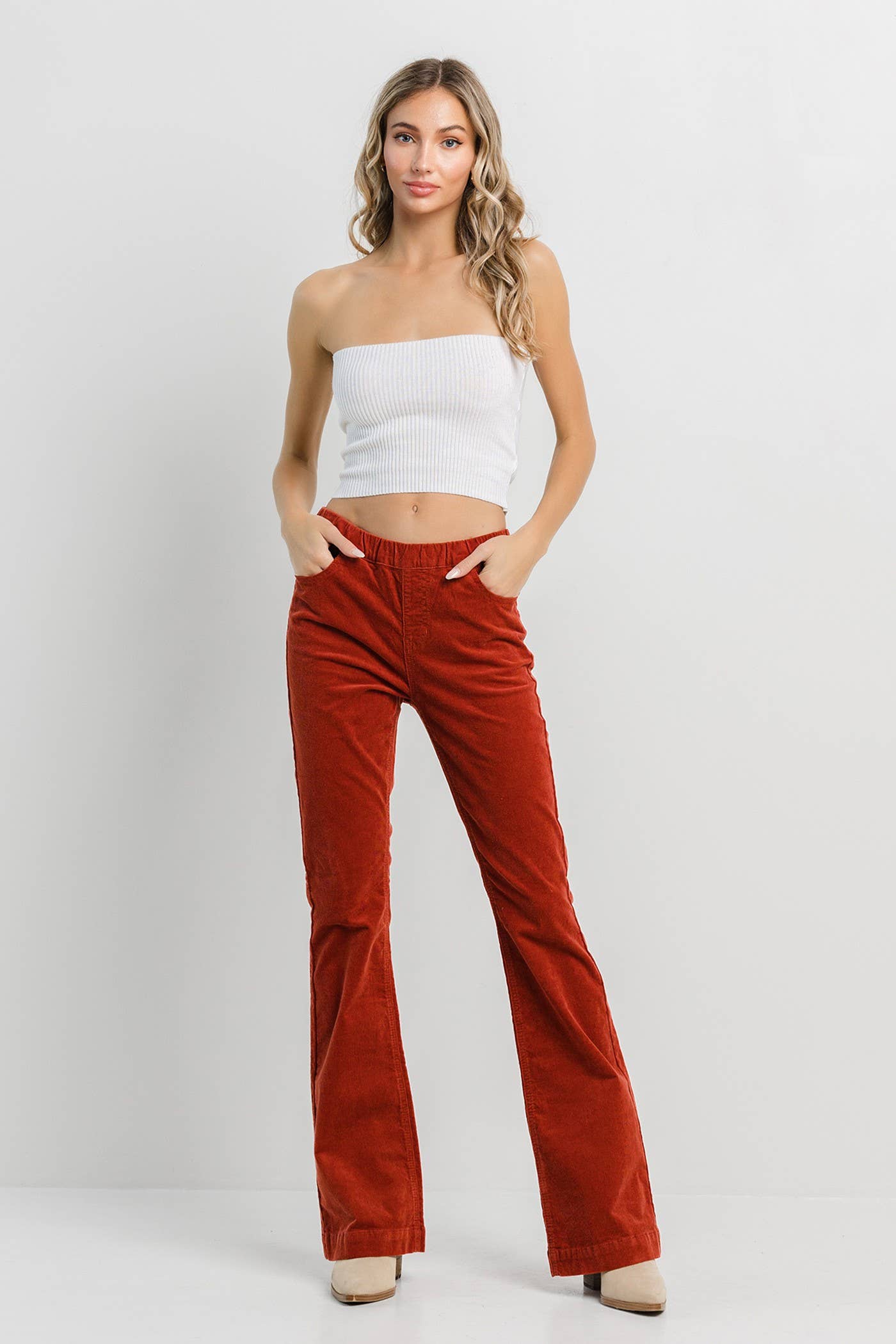 white flare dress pants Soft Flex Ponte Flare Pants with Drawcord for Tall Women in White Sand S / Extra Tall / White Sand main image 0