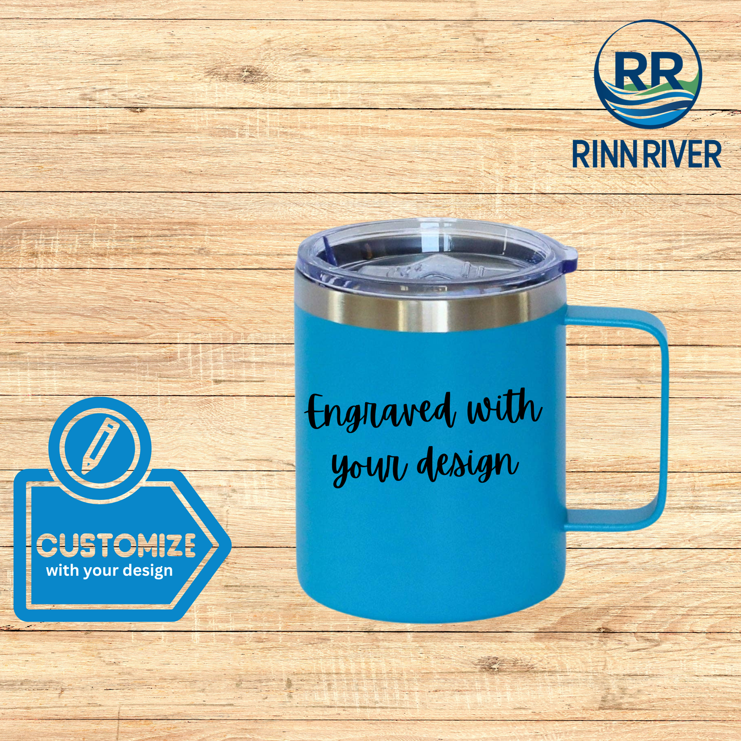 12 Oz Stainless Steel Travel Mug with Handle - Blue