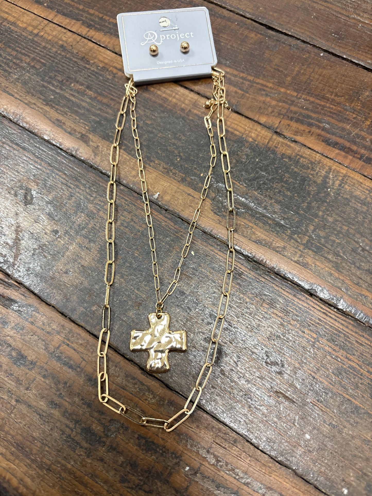 Gold Layered Hammered Cross Necklace