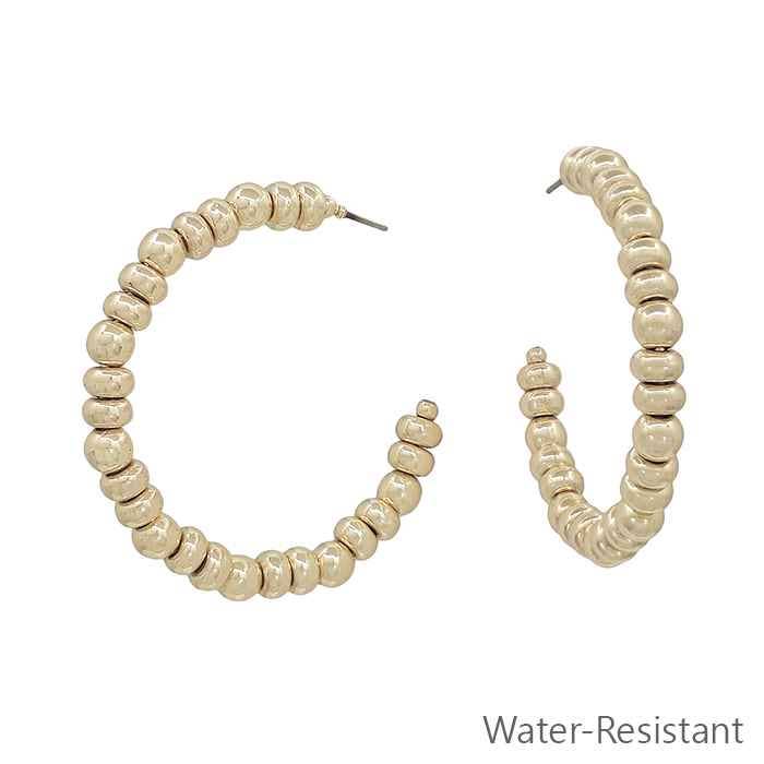 Water Resistant Gold Beaded 2" Hoop Earring