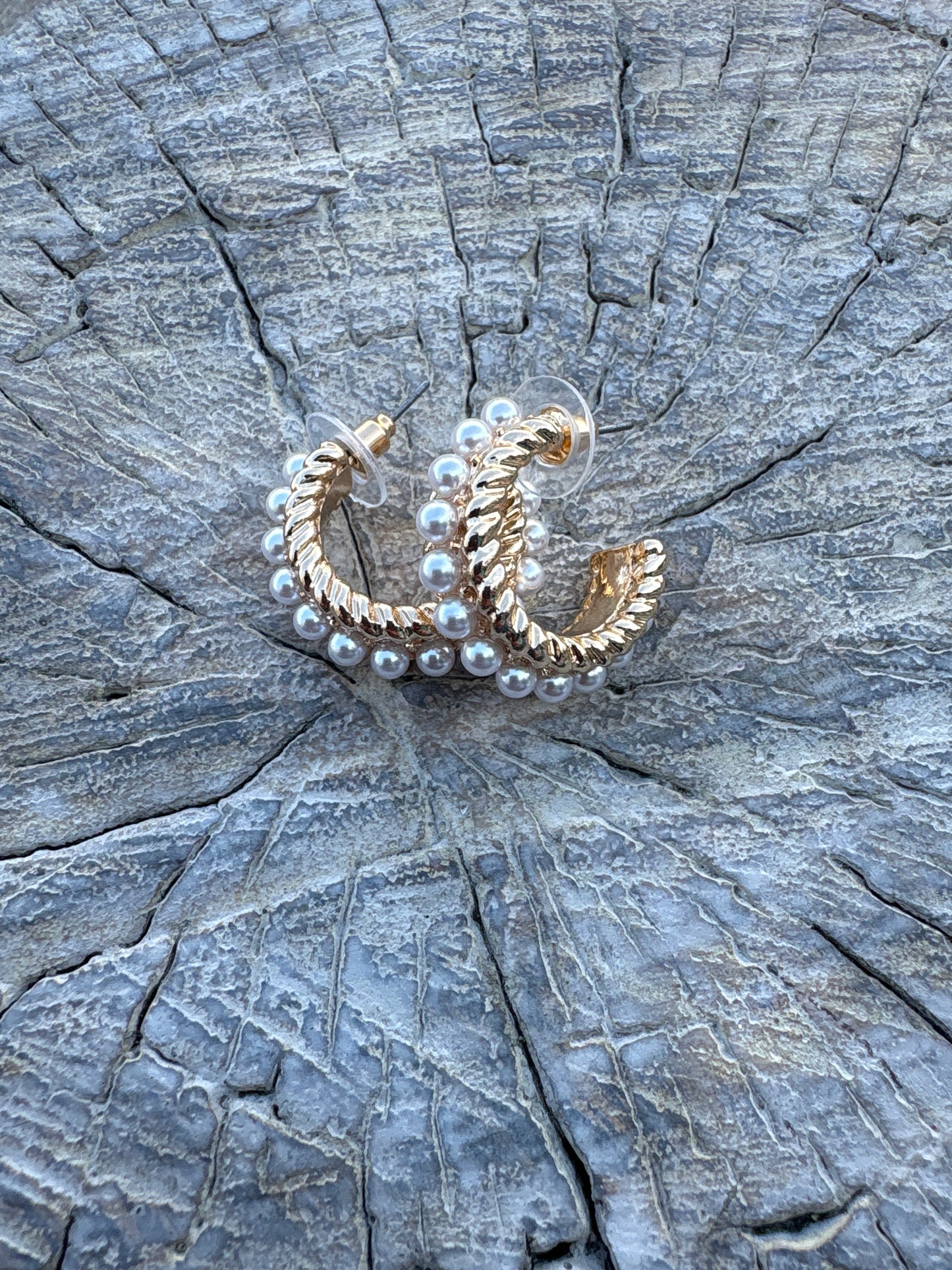 Gold Braid and Pearl Mini Hoops