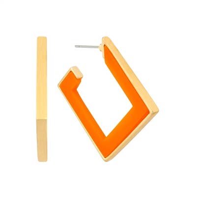 Orange and Gold Squared Hoop 2" Earring