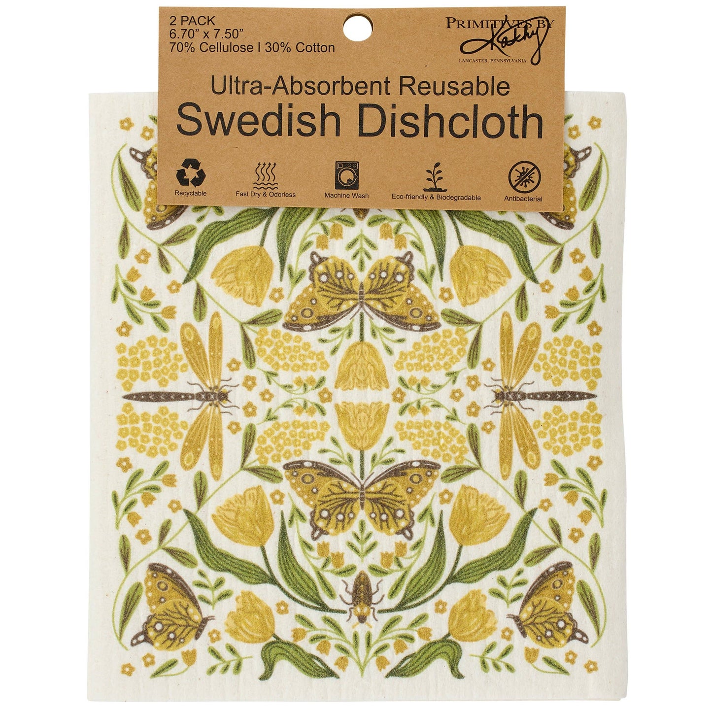 Dragonfly Folk Art Swedish Dishcloth Set