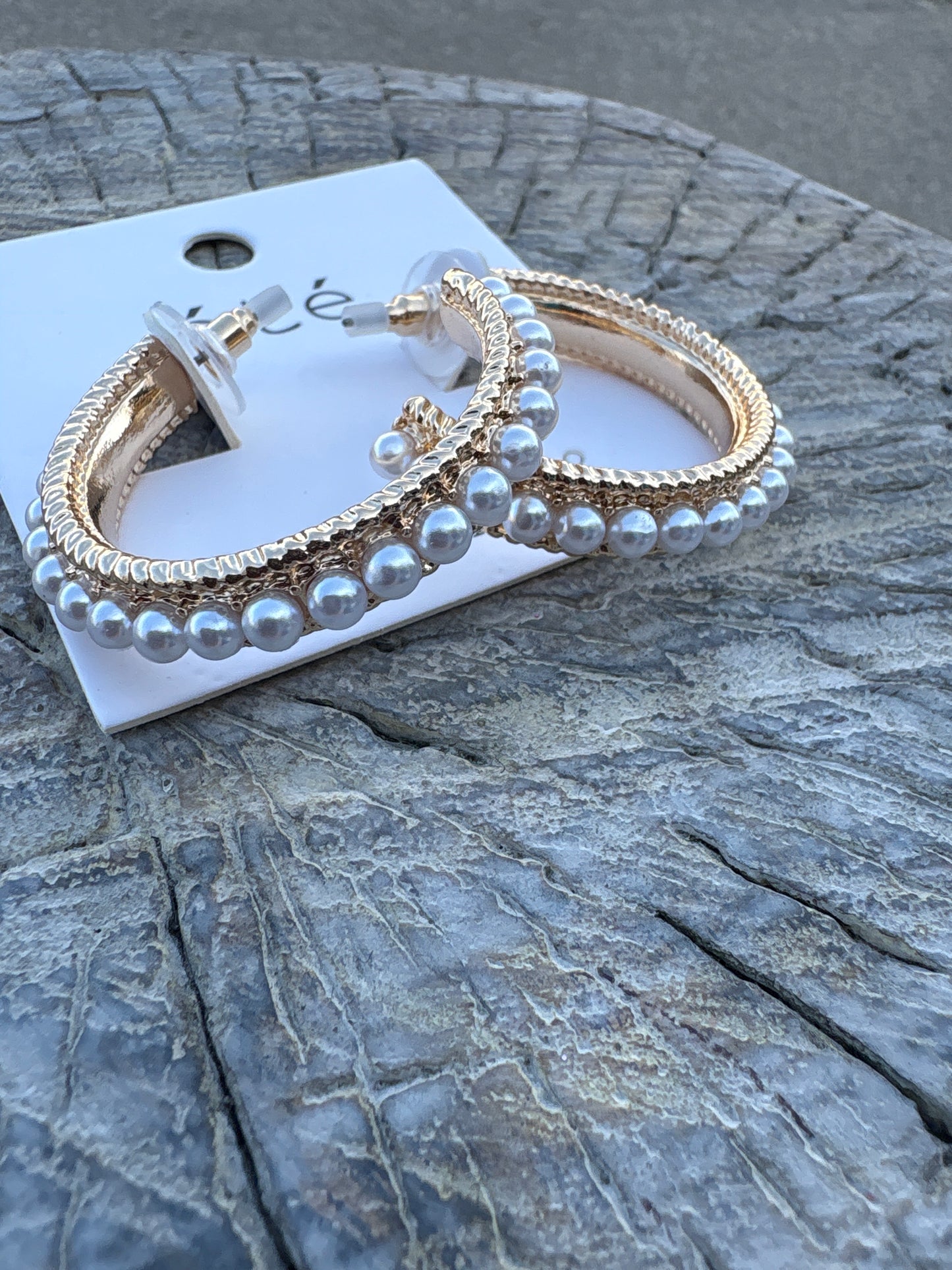 Large Gold Braid Pearl Earrings