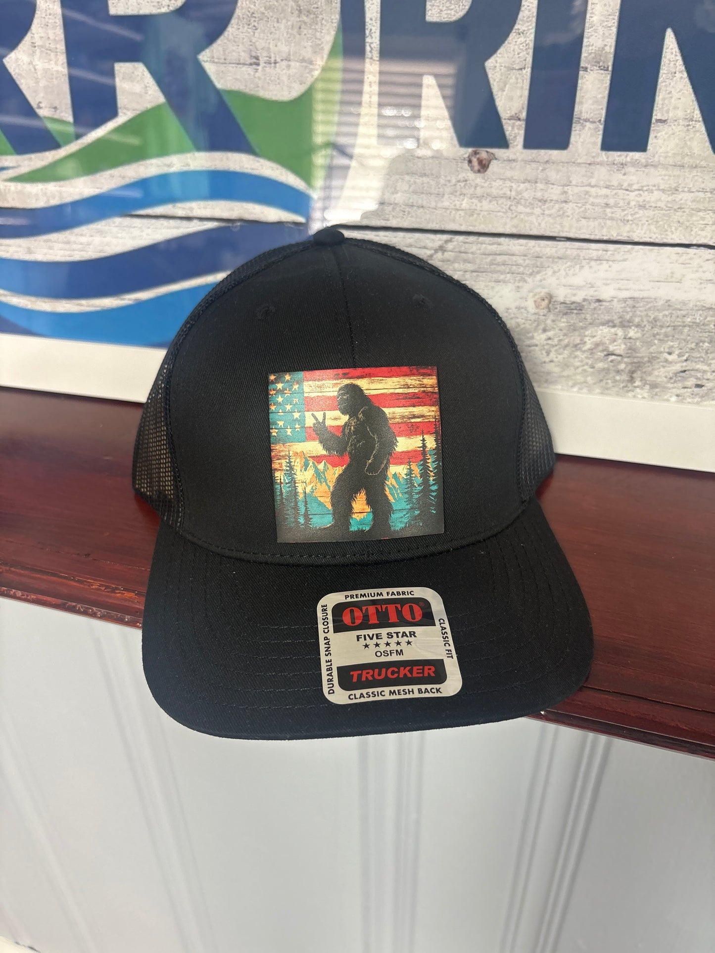 UV Patch Otto Trucker Cap: Bigfoot/American Flag