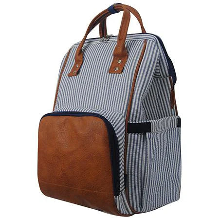 Seersucker Navy Diaper Bag/Travel Backpack