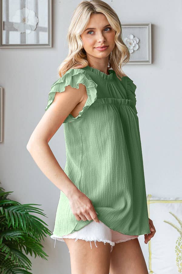 Crinkle Mock Neck Top Cream