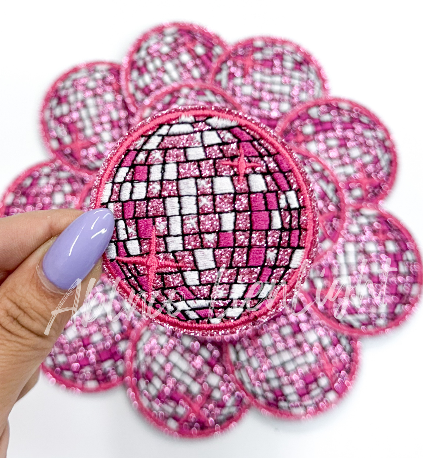 Pink glitter disco ball patch