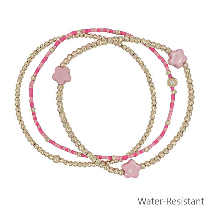 Pink Seed Bead and Flower Stretch Bracelets 3