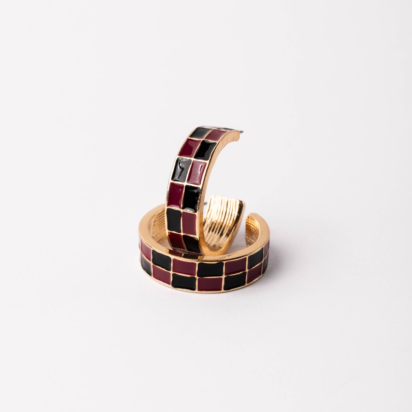 Checkered Garnet & Black Earrings