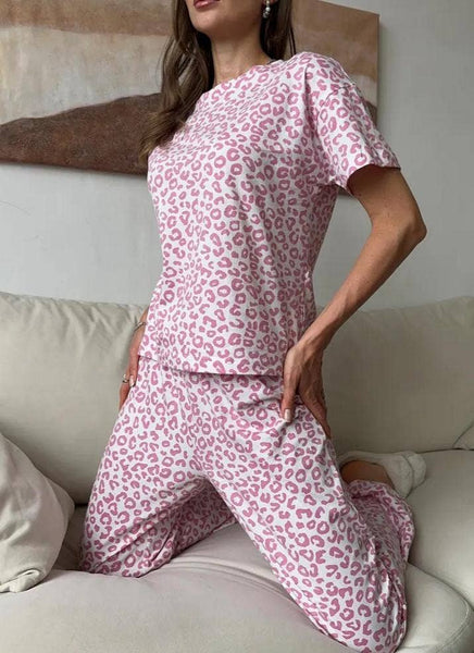 Leopard Print T-Shirt/Pants Pajama Set