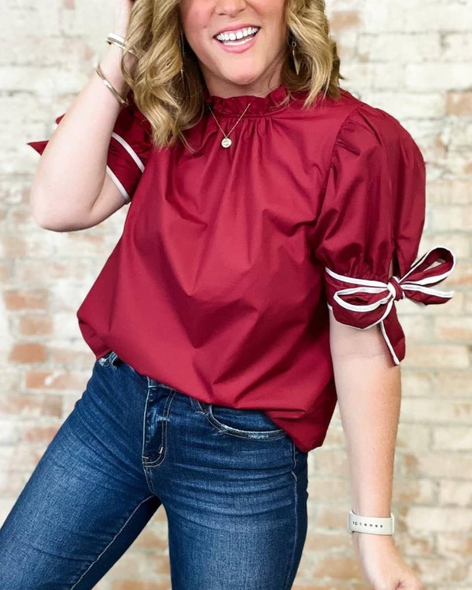 Garnet Mock Neck Bow Detail Top