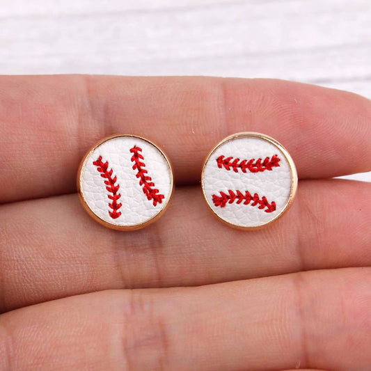 White Baseball Leather Stud Earrings