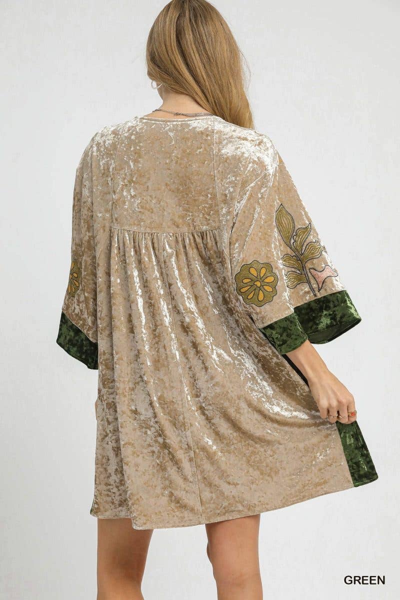 Velvet Floral Embroidered Swing Dress