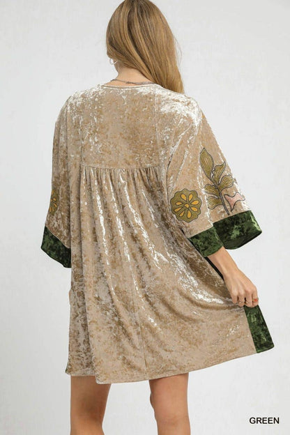 Velvet Floral Embroidered Swing Dress