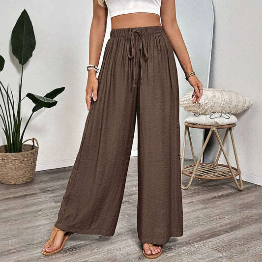 Chocolate Flowy Embroidered Wide Leg Pants
