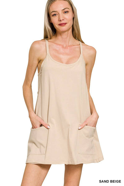 Mini Dress With Built-in Romper Turquoise