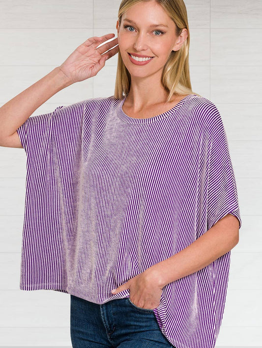 Purple and White Stripe Top