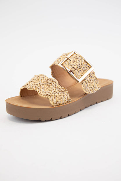 Woven Raffia Double Strap Sandals Natural