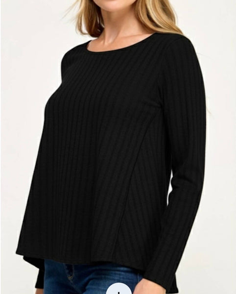 Black Long Sleeve Round Neck Top
