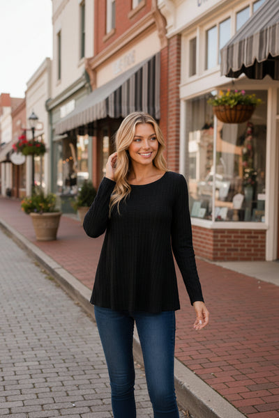 Black Long Sleeve Round Neck Top