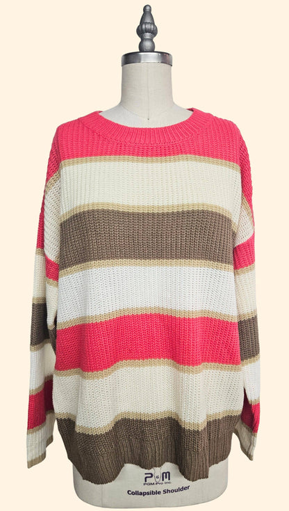 Hot Pink Stripe Knit Sweater