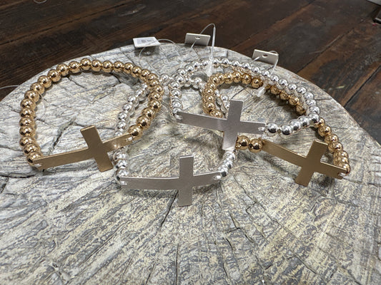 Beaded Sideway Cross Bracelet