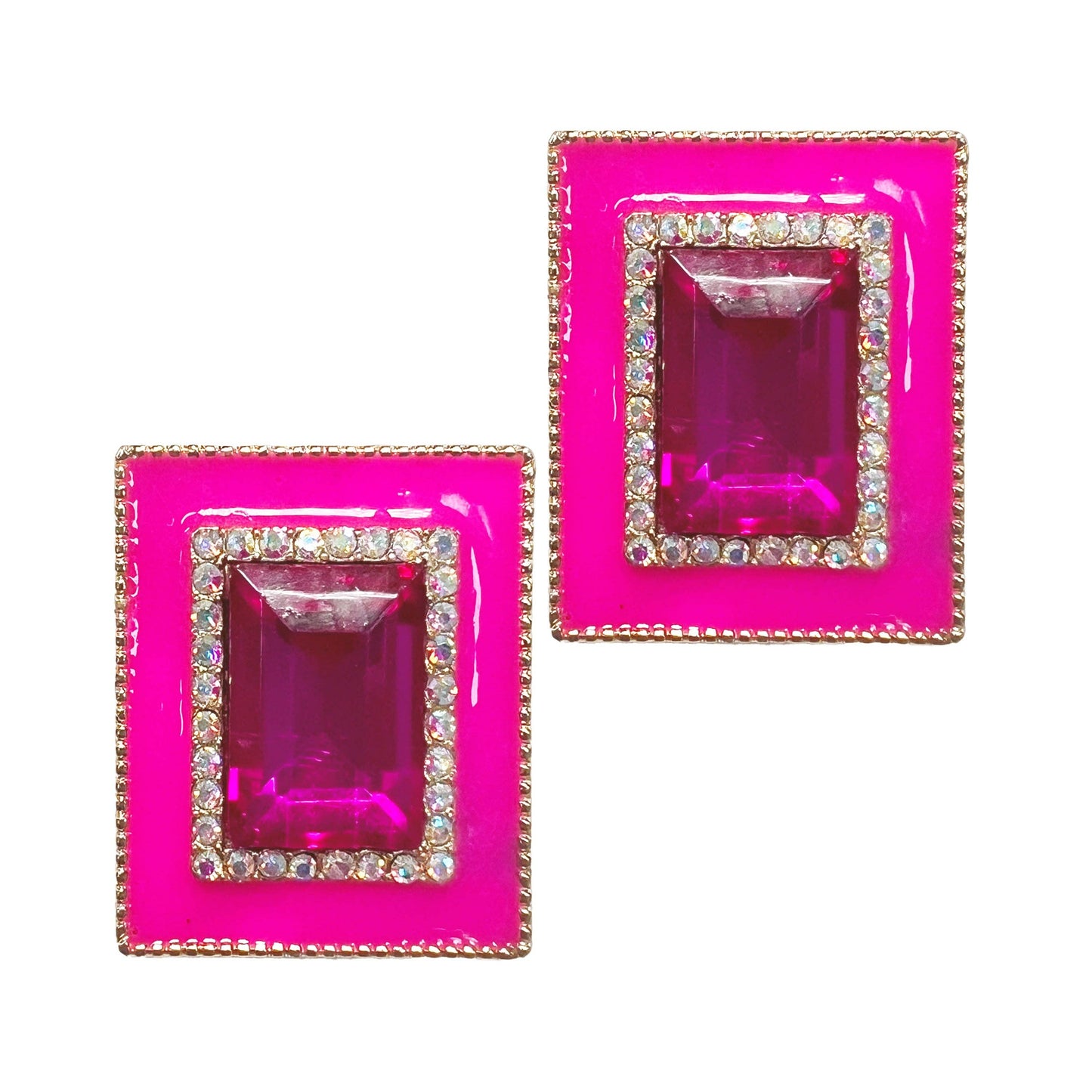 Hot Pink Rectangular Studs*