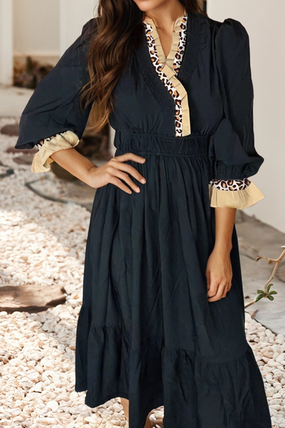 Black Midi Leopard Detail Dress