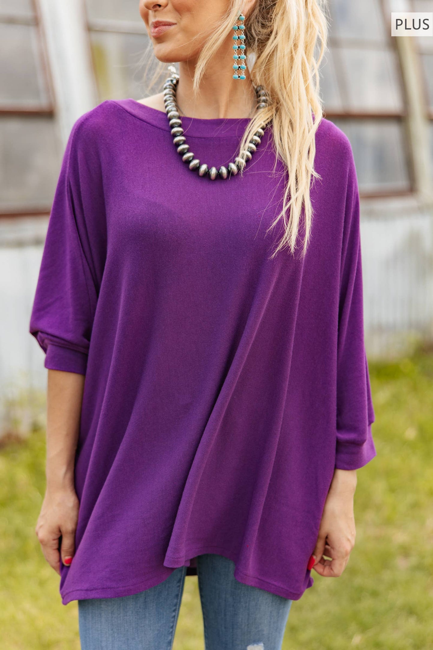 Regalia Purple Relaxed Dolman Hacci Top
