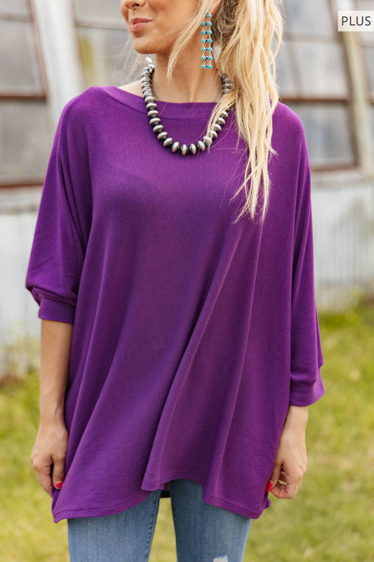 Regalia Purple Relaxed Dolman Hacci Top