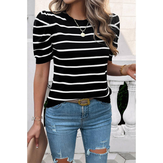 Black Knit White Stripe Top