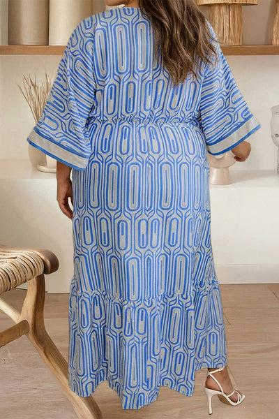 Geometric Print V Neck Dress