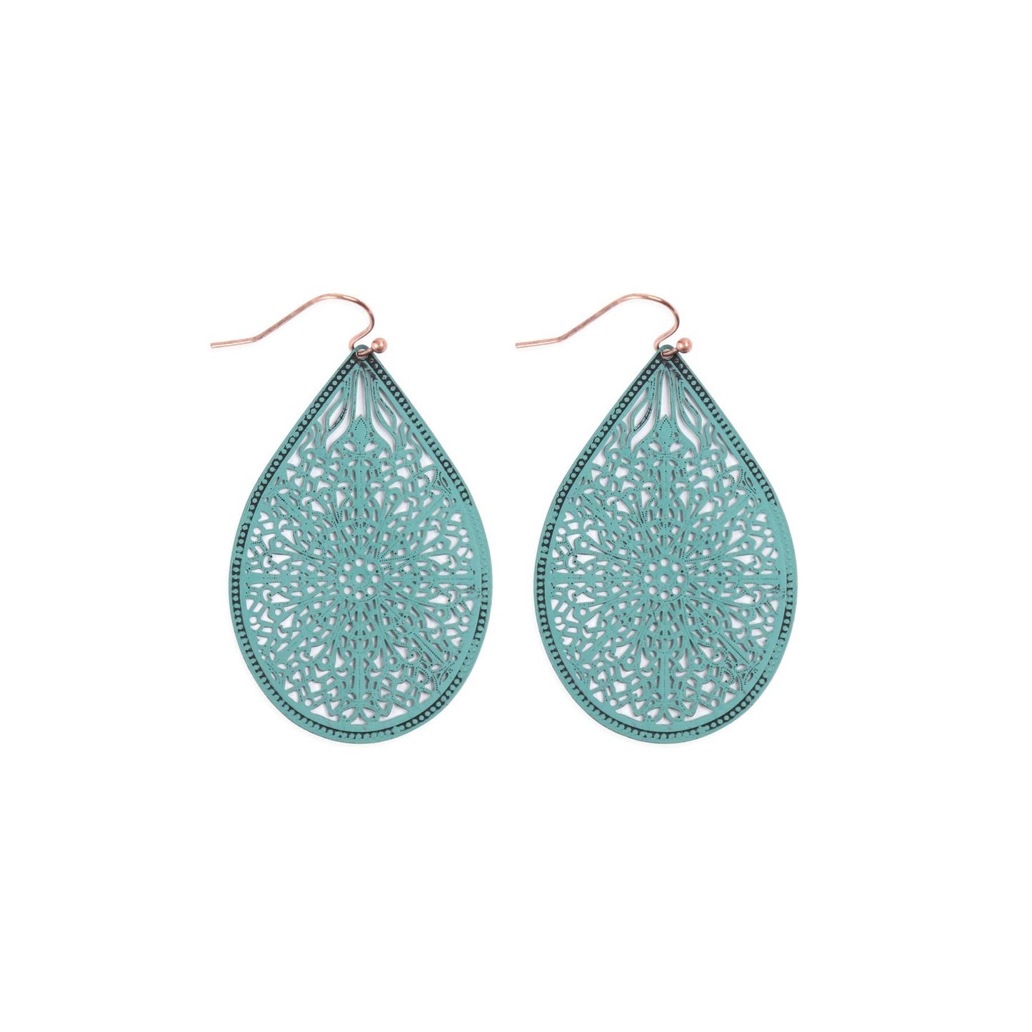 Turquoise Filigree Teardrop Hook Earrings