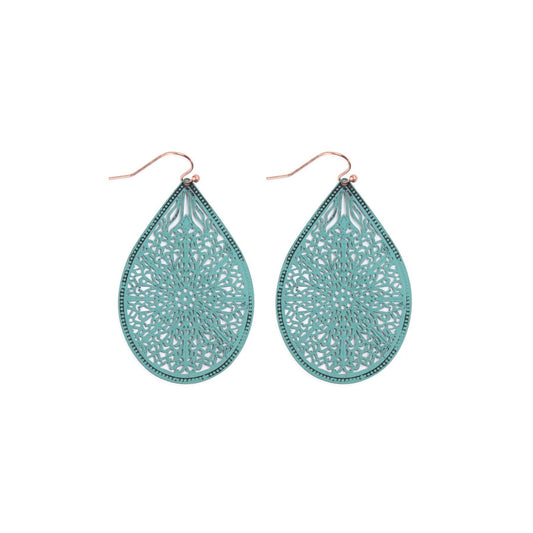 Turquoise Filigree Teardrop Hook Earrings