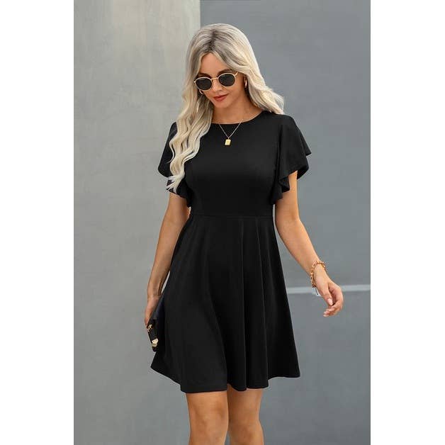Solid Black A Line Slim Dress