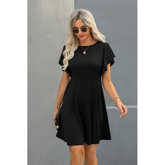 Solid Black A Line Slim Dress