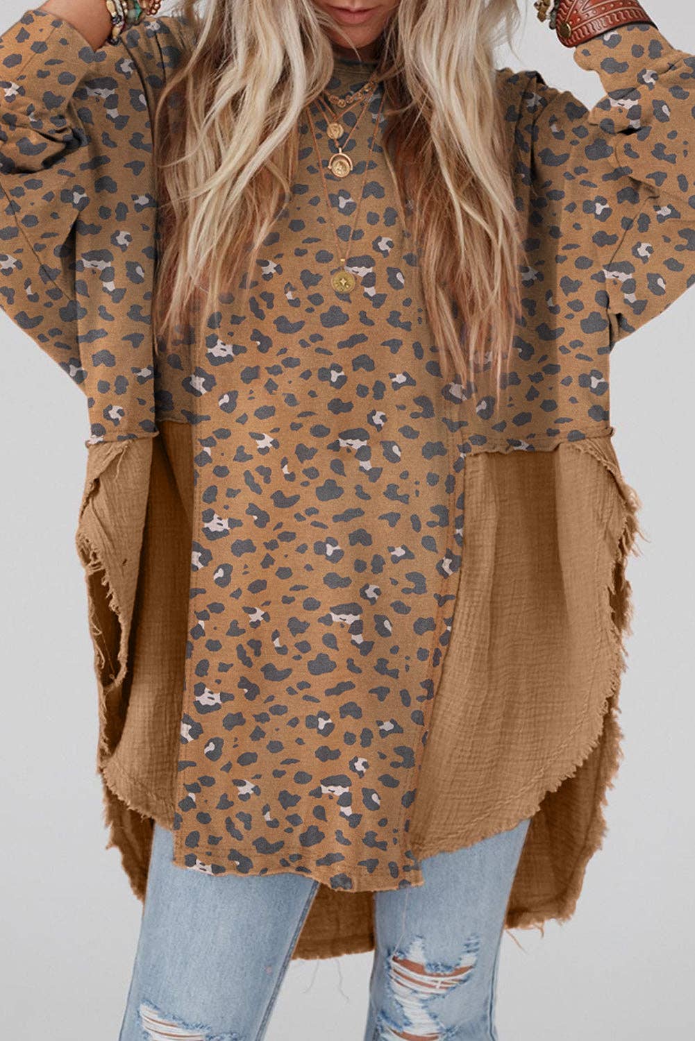 Leopard Raw Edge Oversized Tunic*