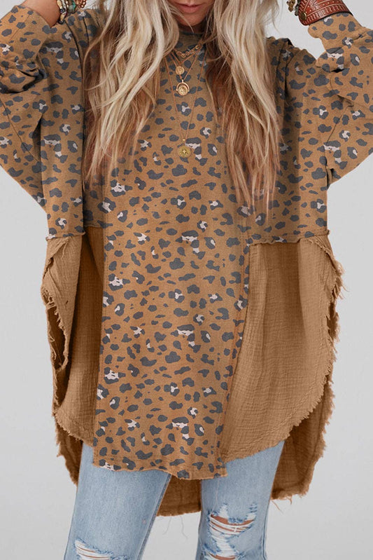 Leopard Raw Edge Oversized Tunic*