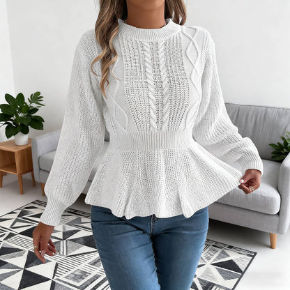 White Twisted Peplum Sweater