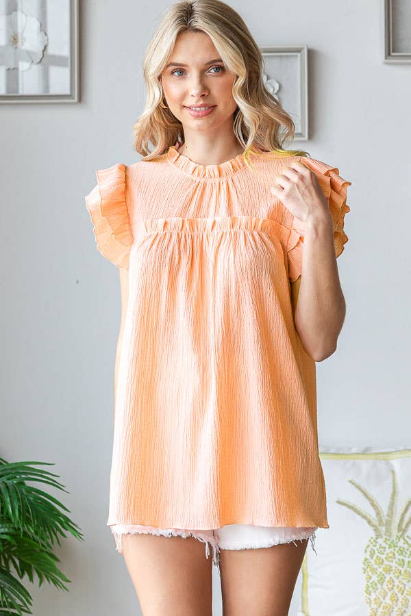 Crinkle Mock Neck Top Cream