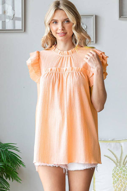 Crinkle Mock Neck Top Cream